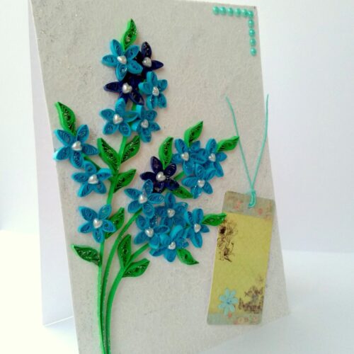 Sparkling Blue Themed Quilled Flowers Greeting Card image
