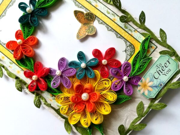 Multicolored Quilled Flowers Mini Scrapbook Greeting Card image