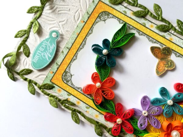 Multicolored Quilled Flowers Mini Scrapbook Greeting Card image