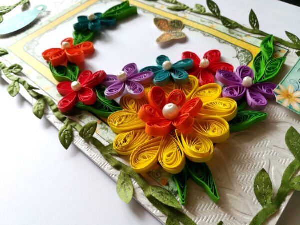 Multicolored Quilled Flowers Mini Scrapbook Greeting Card image