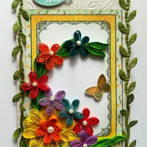 Multicolored Quilled Flowers Mini Scrapbook Greeting Card image