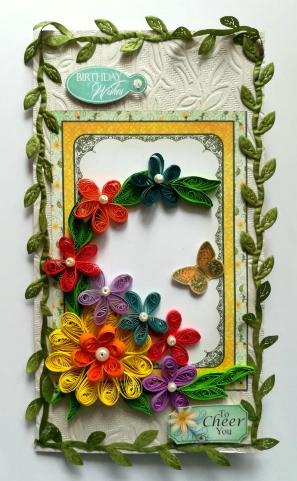 Multicolored Quilled Flowers Mini Scrapbook Greeting Card image