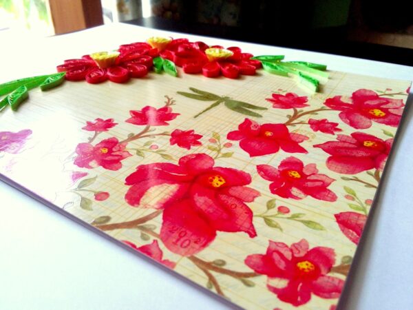 Quilled Red Flowers On Glossy Print image