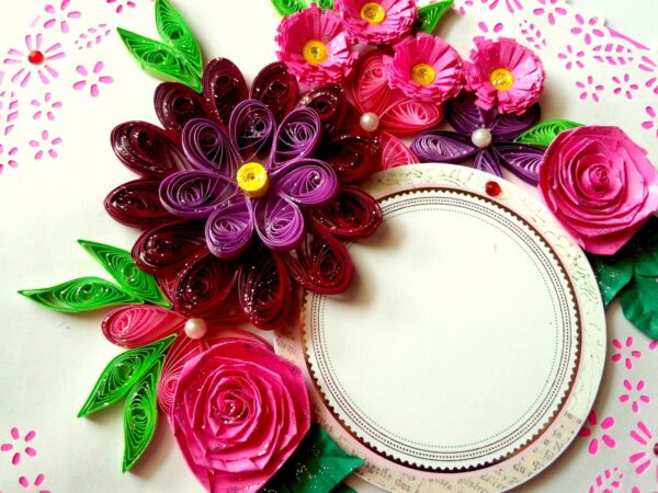 Paper Lace Border Pink Variety Flowers Greeting Card image Paper Lace Border Pink Variety Flowers Greeting Card image