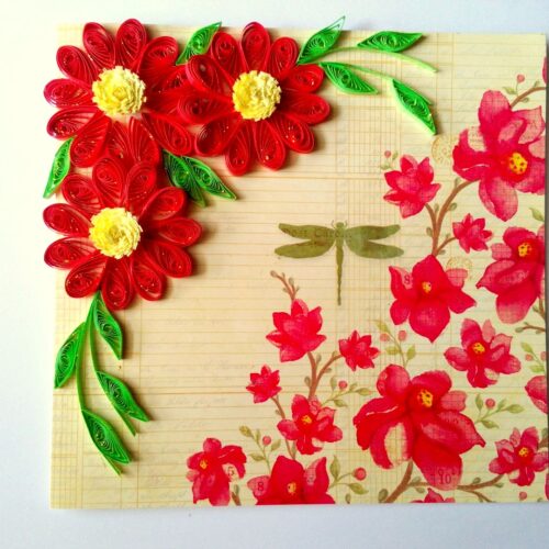 Quilled Red Flowers On Glossy Print image