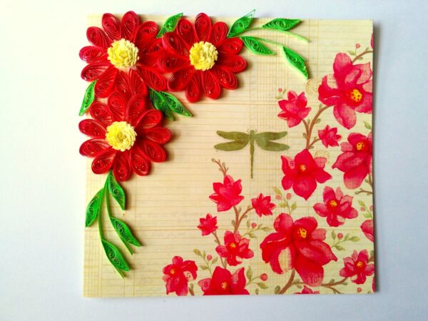 Quilled Red Flowers On Glossy Print image
