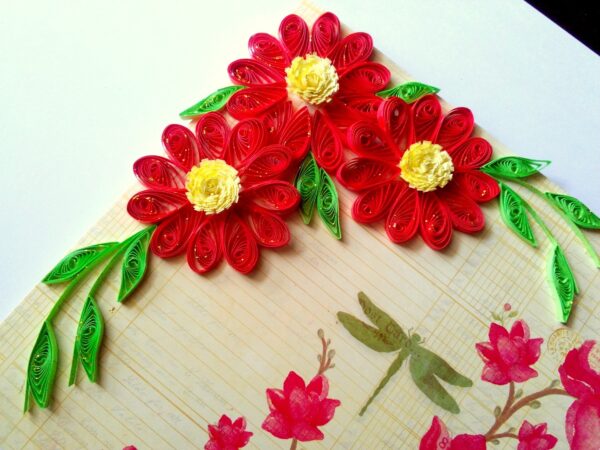 Quilled Red Flowers On Glossy Print image
