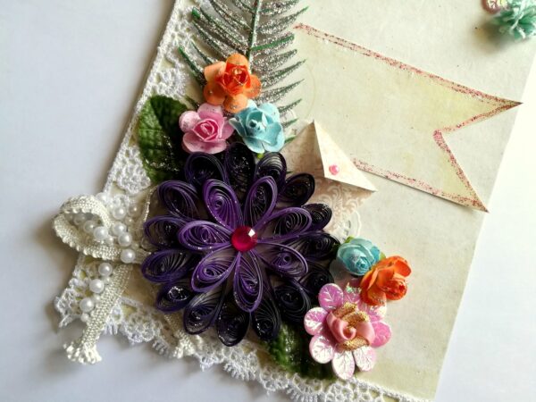 Quilled Puple Big Flower Greeting Card image