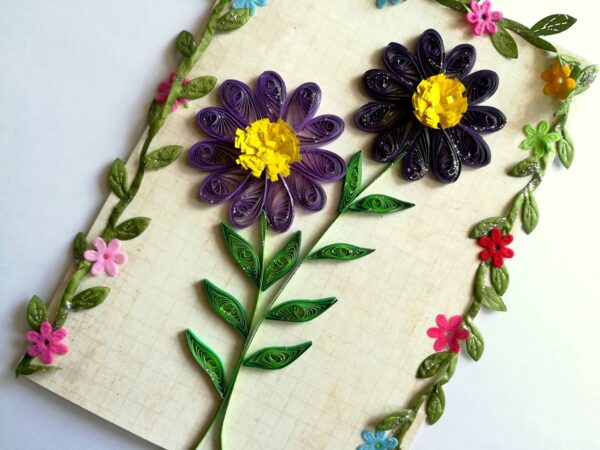 Quilled Purple Flowers Greeting Card image