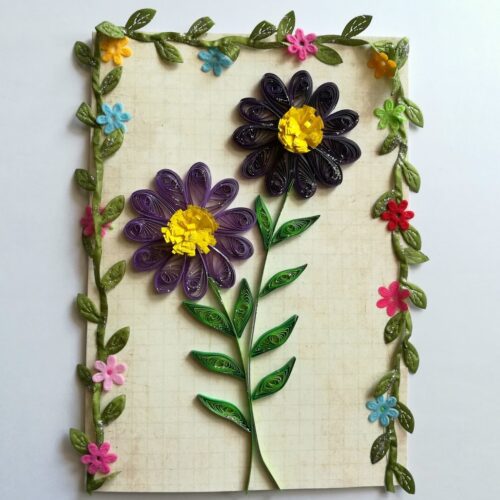 Quilled Purple Flowers Greeting Card image