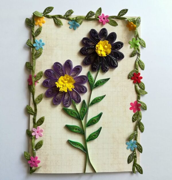 Quilled Purple Flowers Greeting Card image