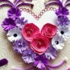 Pink and Purple Quilled Flowers in Heart Greeting Card image Pink and Purple Quilled Flowers in Heart Greeting Card image