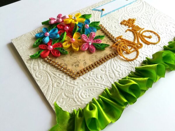 Sparkling Bicycle with Quilled Flower Basket Greeting card image