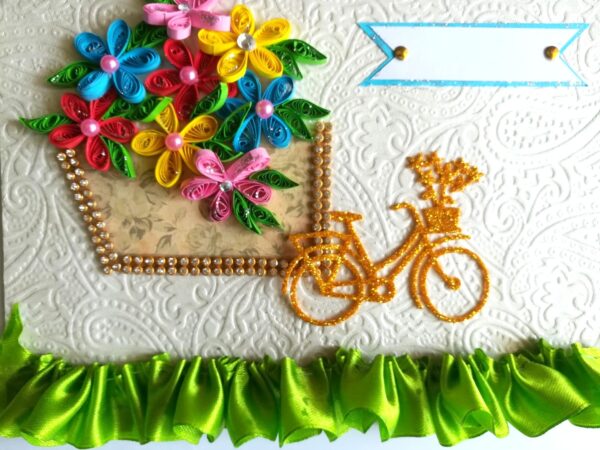 Sparkling Bicycle with Quilled Flower Basket Greeting card image