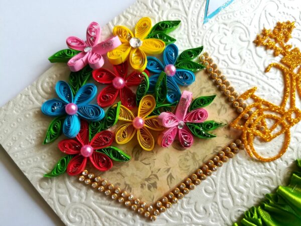 Sparkling Bicycle with Quilled Flower Basket Greeting card image
