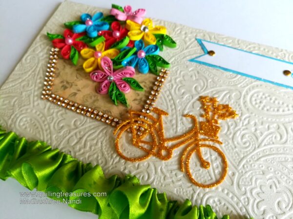 Sparkling Bicycle with Quilled Flower Basket Greeting card image