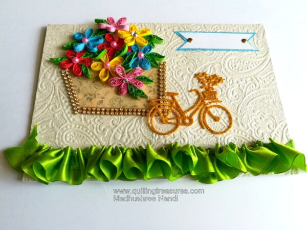 Sparkling Bicycle with Quilled Flower Basket Greeting card image