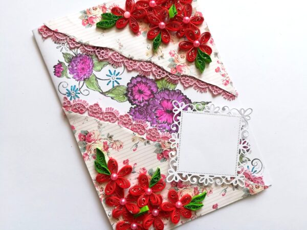 Red Quilled Flowers with Sparkling Stamped Base Greeting Card image