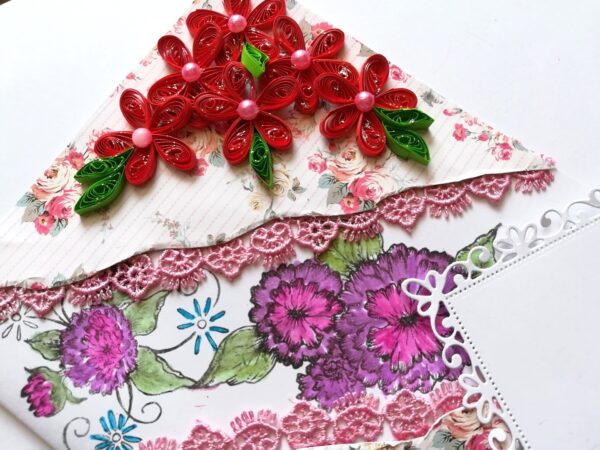 Red Quilled Flowers with Sparkling Stamped Base Greeting Card image