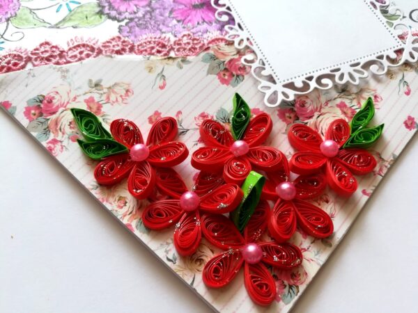 Red Quilled Flowers with Sparkling Stamped Base Greeting Card image