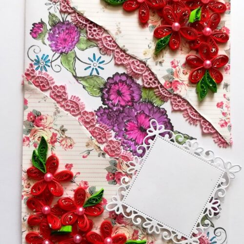 Red Quilled Flowers with Sparkling Stamped Base Greeting Card image
