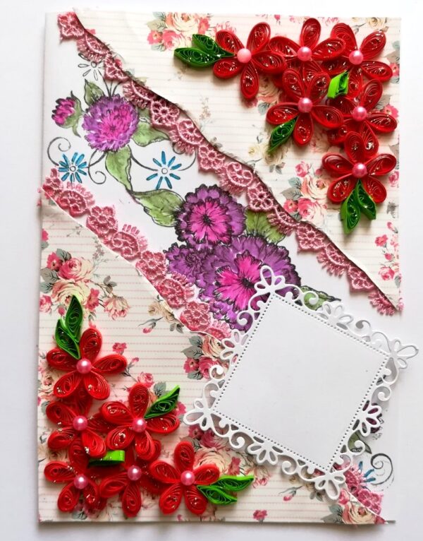 Red Quilled Flowers with Sparkling Stamped Base Greeting Card image