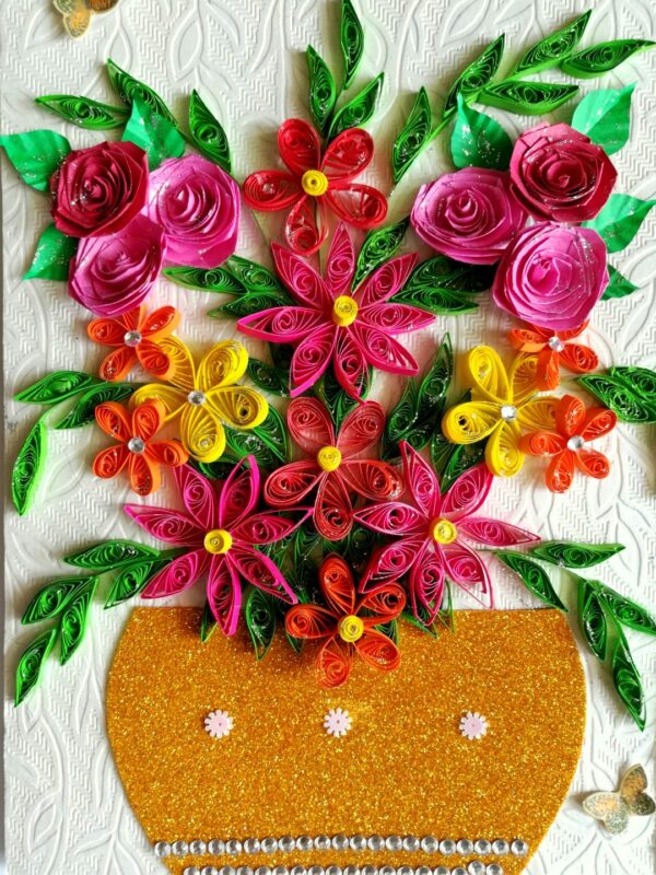 Sparkling Basket Full Quilled Flowers Greeting Card image