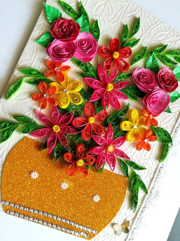 Sparkling Basket Full Quilled Flowers Greeting Card image