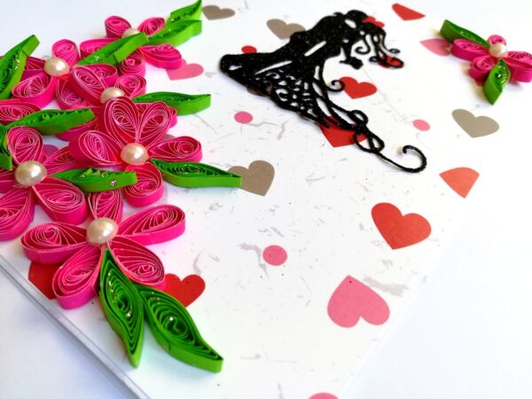 Pink Quilling Flowers Corner Love Greeting Card image