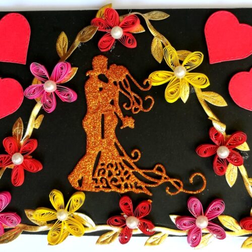 Couple In Quilled Flowers Garland Handmade Pop Up Card image Couple In Quilled Flowers Garland Handmade Pop Up Card image