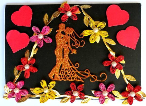 Couple In Quilled Flowers Garland Handmade Pop Up Card image