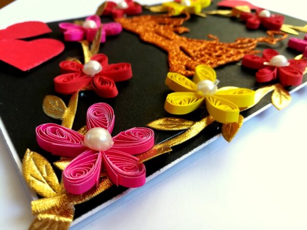 Couple In Quilled Flowers Garland Handmade Pop Up Card image