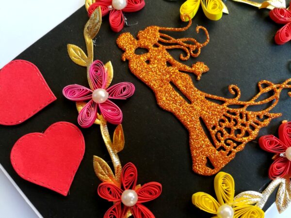 Couple In Quilled Flowers Garland Handmade Pop Up Card image