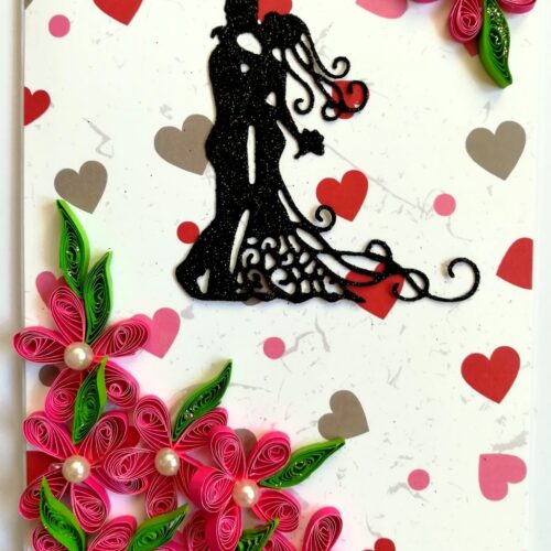 Pink Quilling Flowers Corner Love Greeting Card image