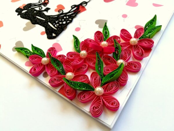 Pink Quilling Flowers Corner Love Greeting Card image
