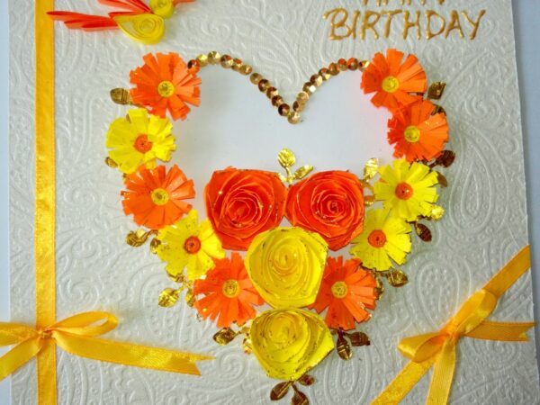Yellow Themed Quilled Flowers in Heart Greeting Card image Yellow Themed Quilled Flowers in Heart Greeting Card image