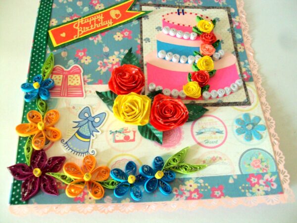 Happy Birthday Cake and Roses Greeting card image