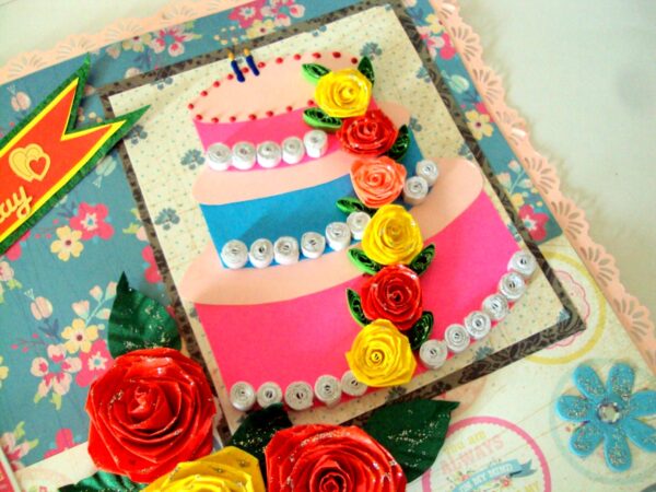 Happy Birthday Cake and Roses Greeting card image