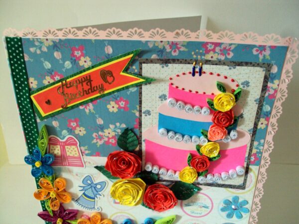Happy Birthday Cake and Roses Greeting card image
