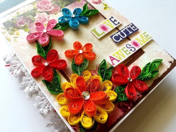 Multicolor Quilled flowers Mini Scrapbook Greeting Card image
