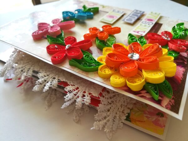 Multicolor Quilled flowers Mini Scrapbook Greeting Card image