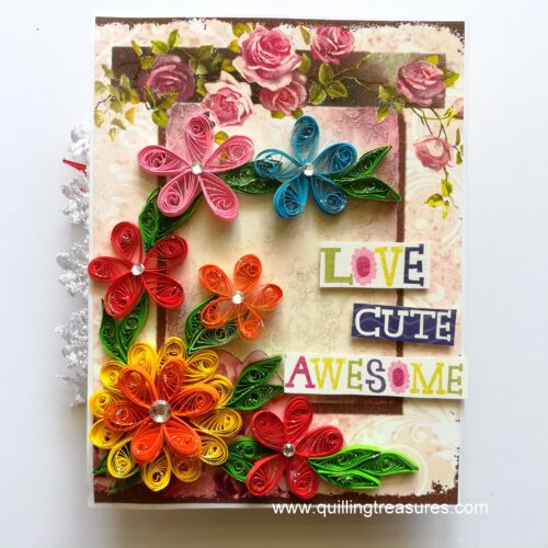 Multicolor Quilled flowers Mini Scrapbook Greeting Card image Multicolor Quilled flowers Mini Scrapbook Greeting Card image