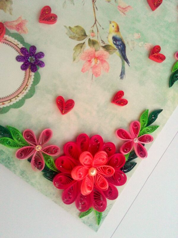 Beautiful Love Birds Quilled Flowers Greeting Card image Beautiful Love Birds Quilled Flowers Greeting Card image