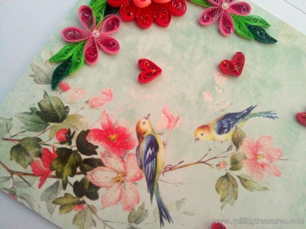 Beautiful Love Birds Quilled Flowers Greeting Card image Beautiful Love Birds Quilled Flowers Greeting Card image
