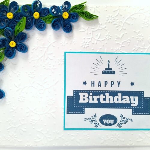 Blue Corner Quilled flowers Greeting card image