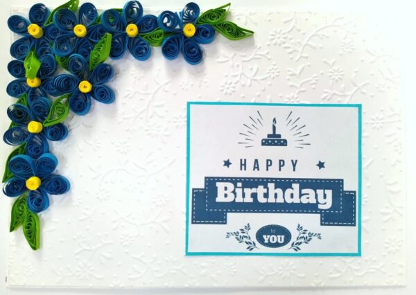 Blue Corner Quilled flowers Greeting card image
