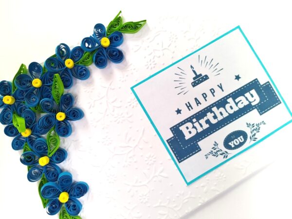 Blue Corner Quilled flowers Greeting card image