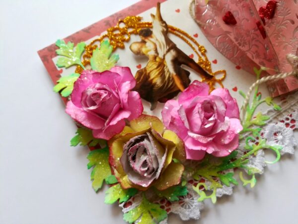 Romantic 3d Paper Hot Air Balloon with Handmade Roses Greeting Card image Romantic 3d Paper Hot Air Balloon with Handmade Roses Greeting Card image