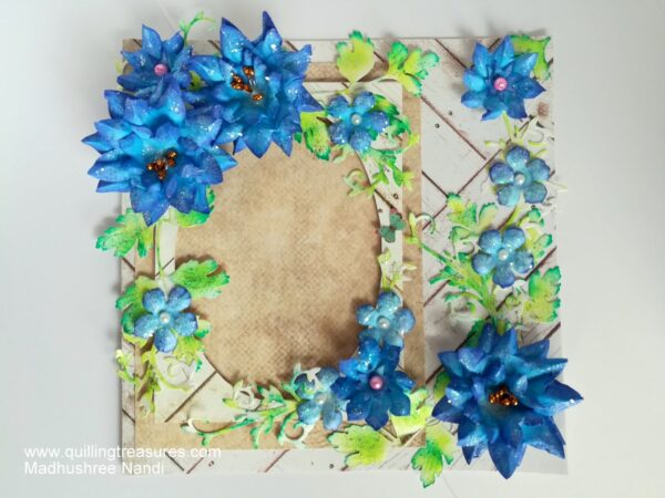 Sparkling Blue Handmade Paper Flowers Greeting Card Gift image