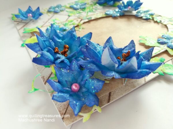 Sparkling Blue Handmade Paper Flowers Greeting Card Gift image